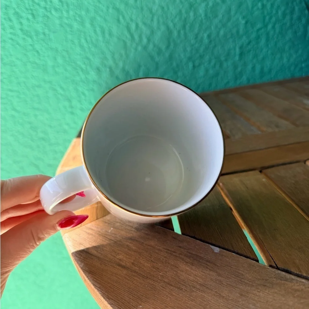 West Elm White Mug with Leopard Design